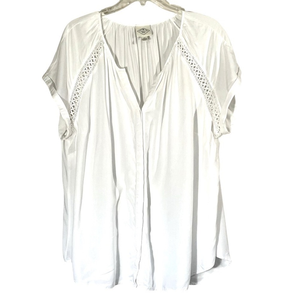 St John's Bay White Rayon Crochet Trim V Neck Tunic‎ Top Plus Size 2X
